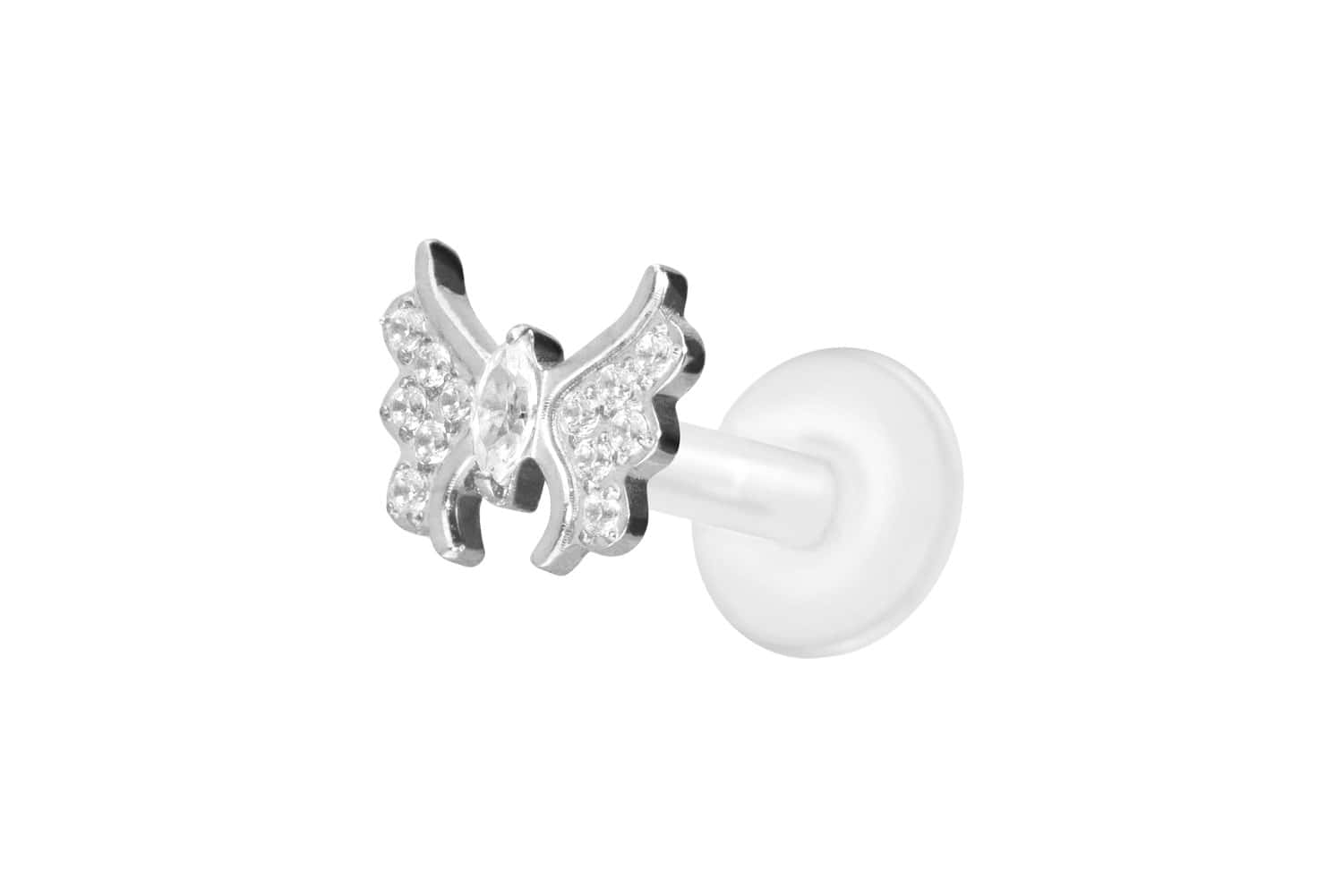 PTFE Labret Piercing mit Innengewinde + Titan-Aufsatz KRISTALLSCHMETTERLING